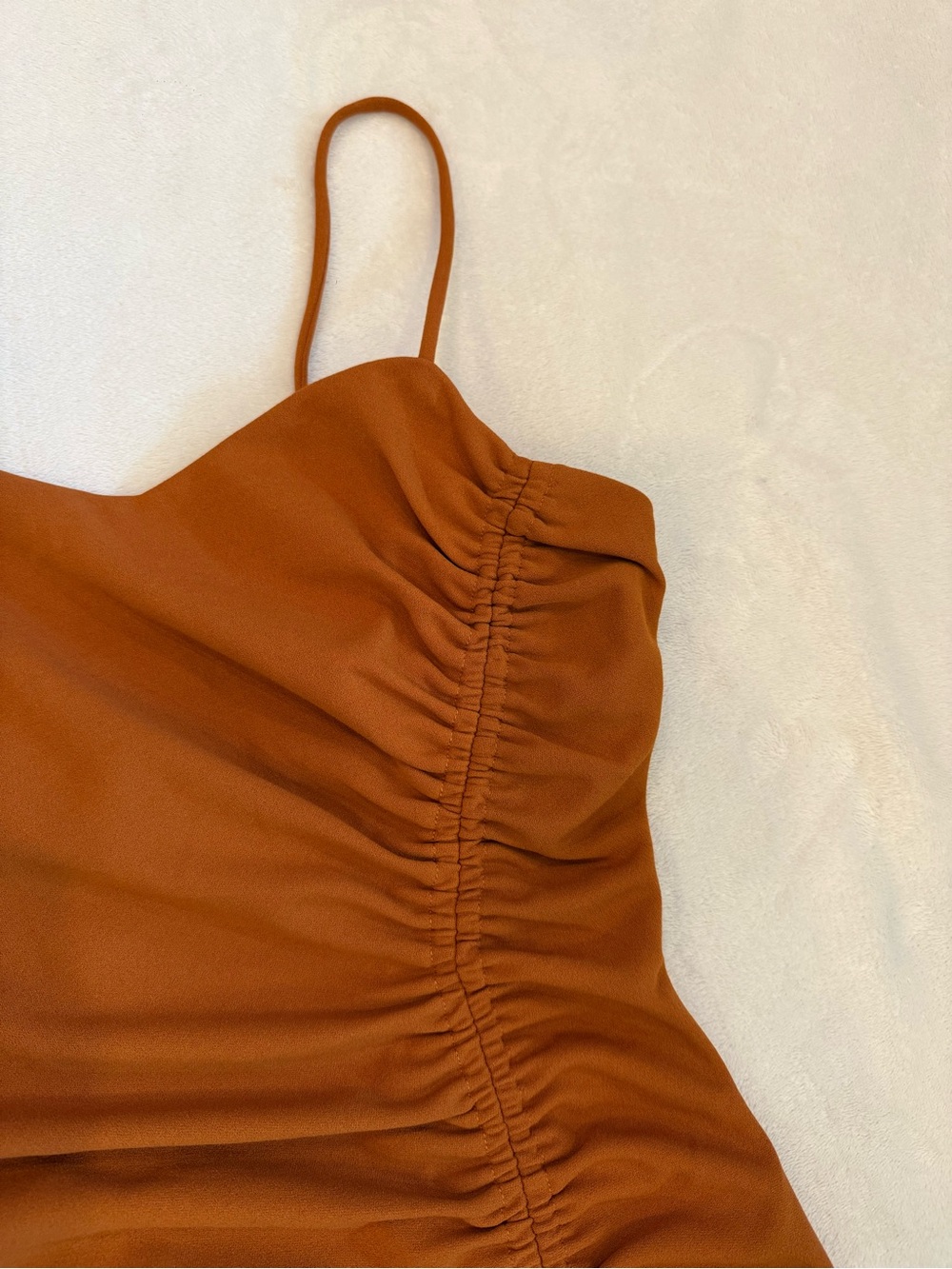 Elliatt Rust Spaghetti Strap Ruched Mini Dress - Picture 3 of 8